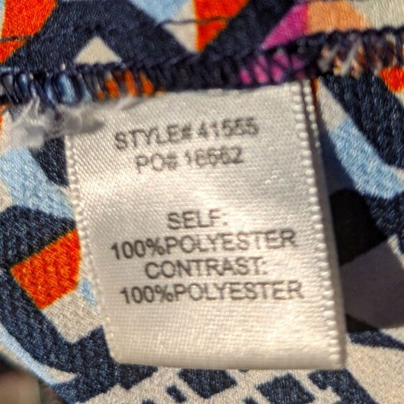 Silky Geometric Patchwork Blouse Crochet accents- Skies Are Blue, Size M - Picture 8 of 9